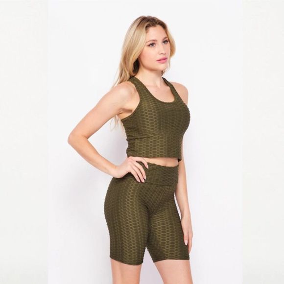 Tiktok Honeycomb Texture 2 Piece Short Set - Biker Short Set - Two Piece Set - Picture 3 of 3